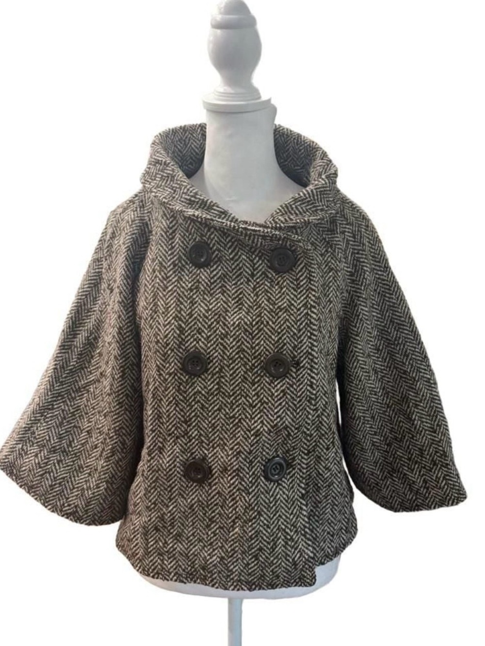 Hot in Hollywood Women’s Size L Brown Herringbone Wool Blend Cape Poncho Coat